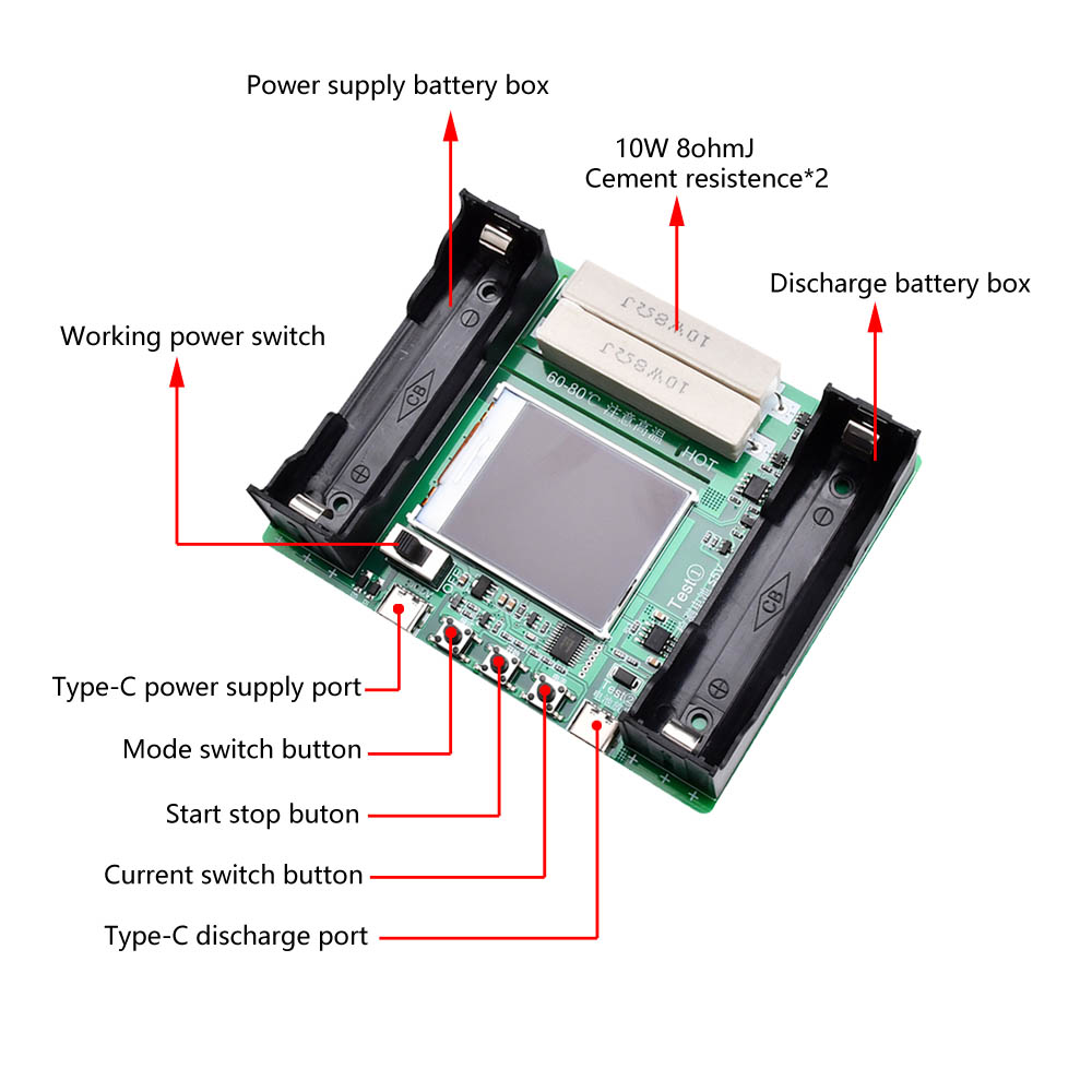 Battery Capacity Tester with Voltage and Current Indicator 18650